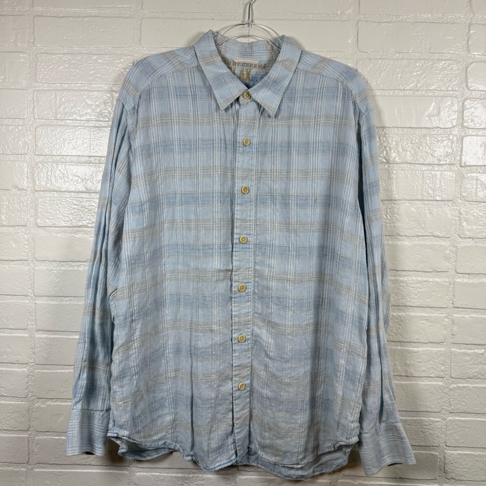 Tommy Bahama Relax Shirt Mens XL Blue Plaid 100% Linen Button-Up Coastal Core